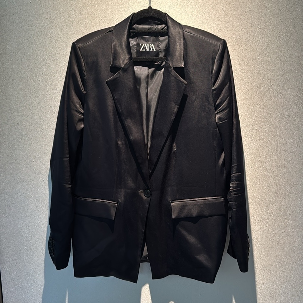 Zara Black Satin Blazer Jacket XL - Women's